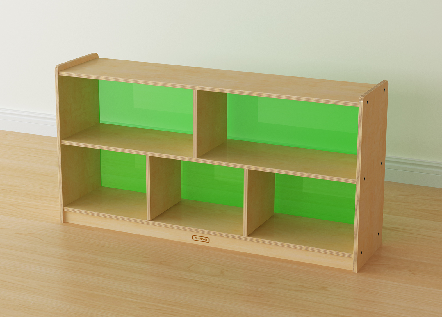 620H x 1200L 5-Compartment Shelving Unit - Translucent Green Back