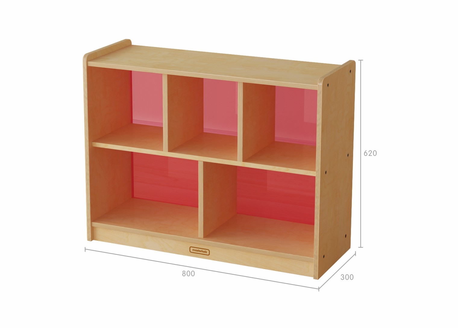 620H x 800L 5-Compartment Shelving Unit - Translucent Red Back