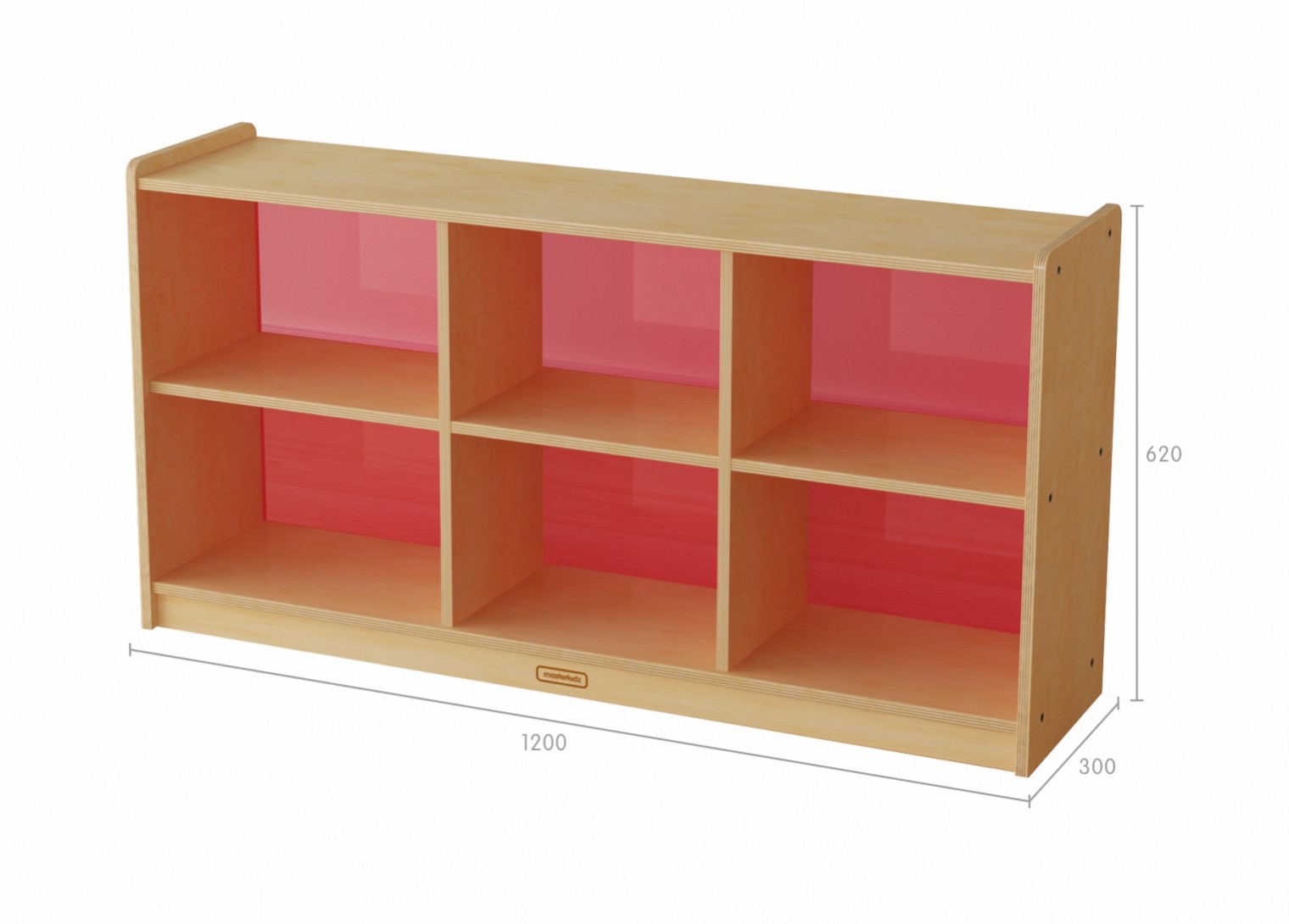 620H x 1200L 6-Compartment Shelving Unit - Translucent Red Back