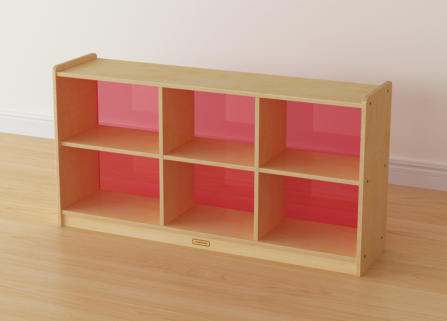 620H x 1200L 6-Compartment Shelving Unit - Translucent Red Back