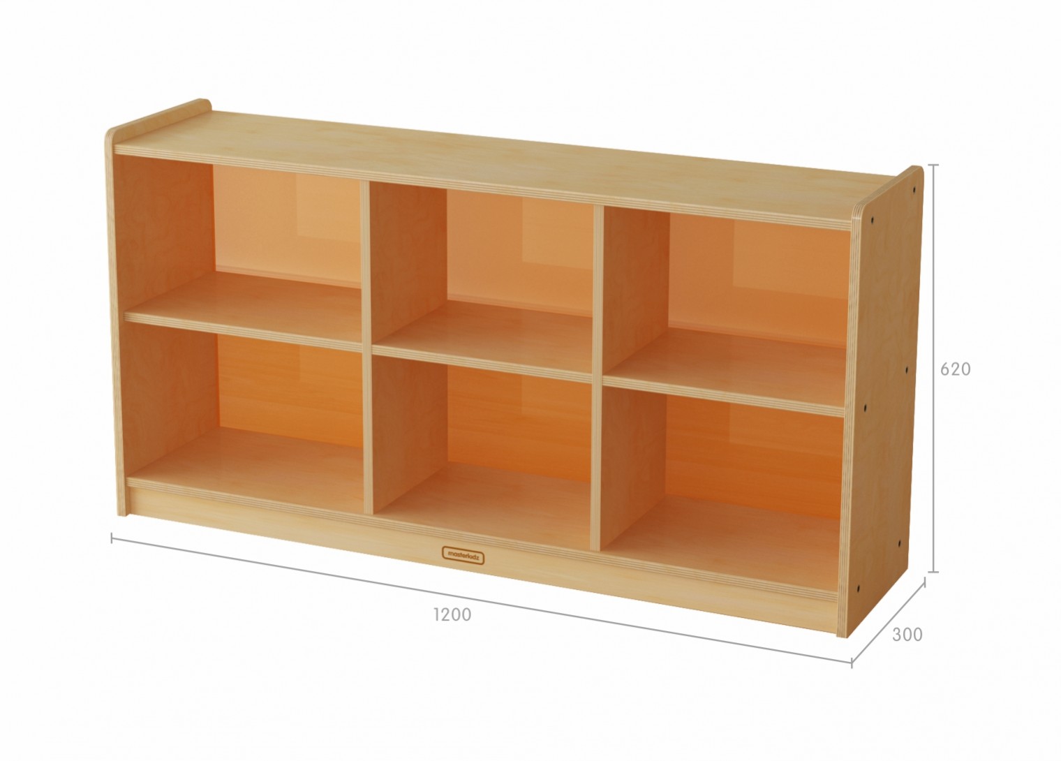 620H x 1200L 6-Compartment Shelving Unit - Translucent Orange Back