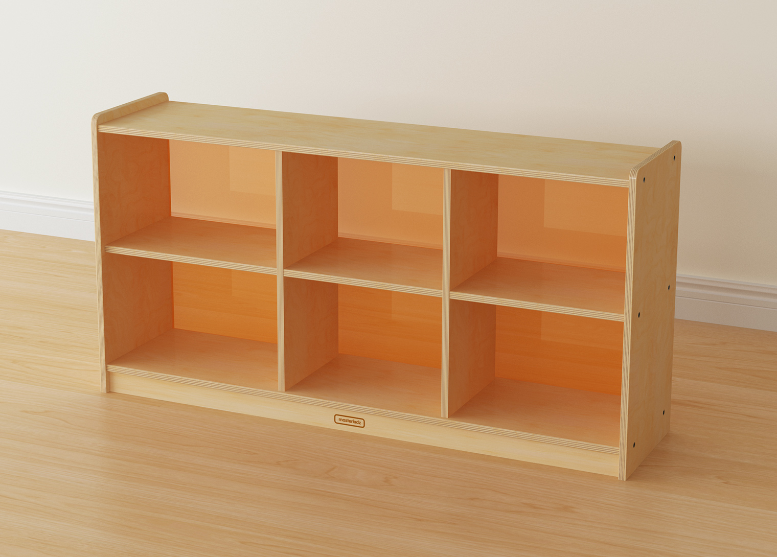 620H x 1200L 6-Compartment Shelving Unit - Translucent Orange Back