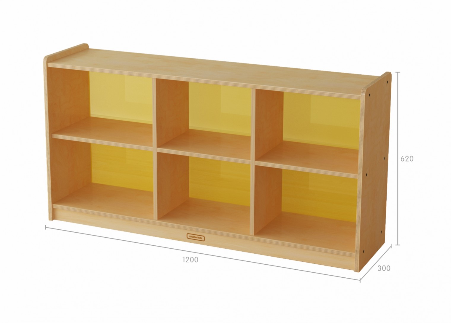 620H x 1200L 6-Compartment Shelving Unit - Translucent Yellow Back