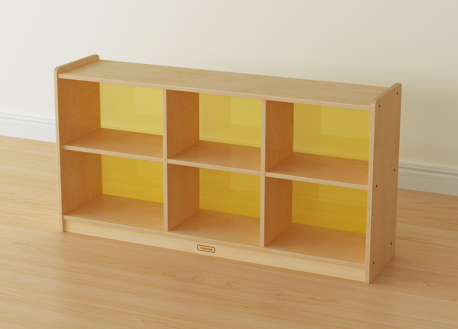 620H x 1200L 6-Compartment Shelving Unit - Translucent Yellow Back