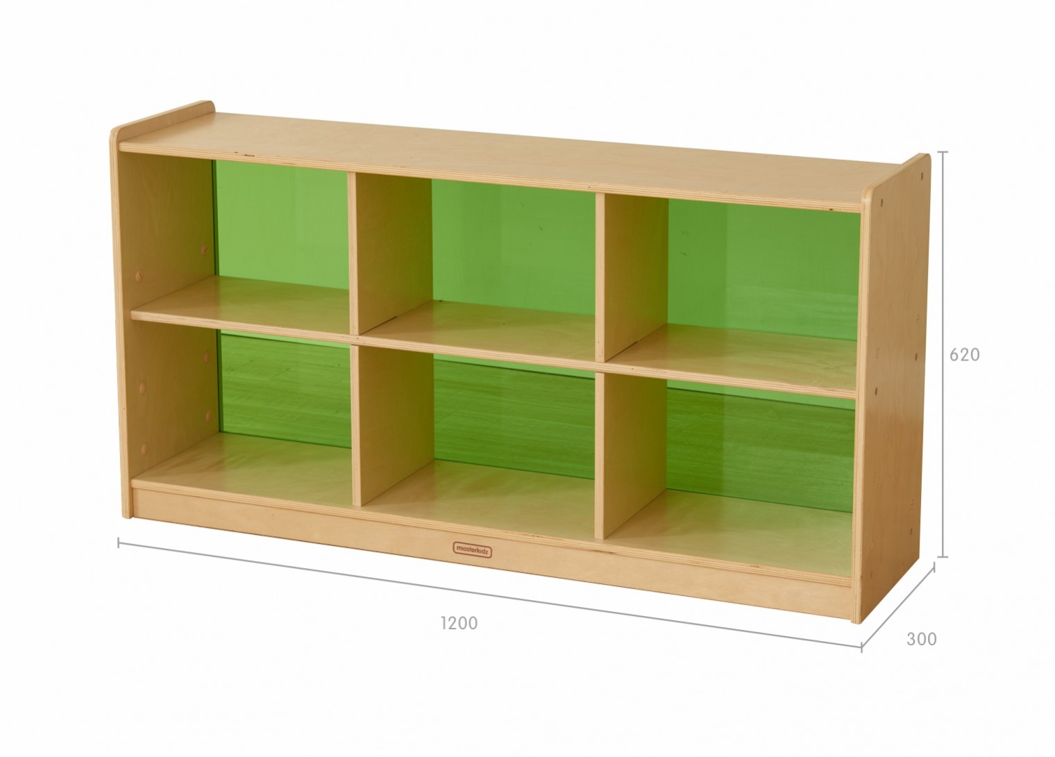 620H x 1200L 6-Compartment Shelving Unit - Translucent Green Back