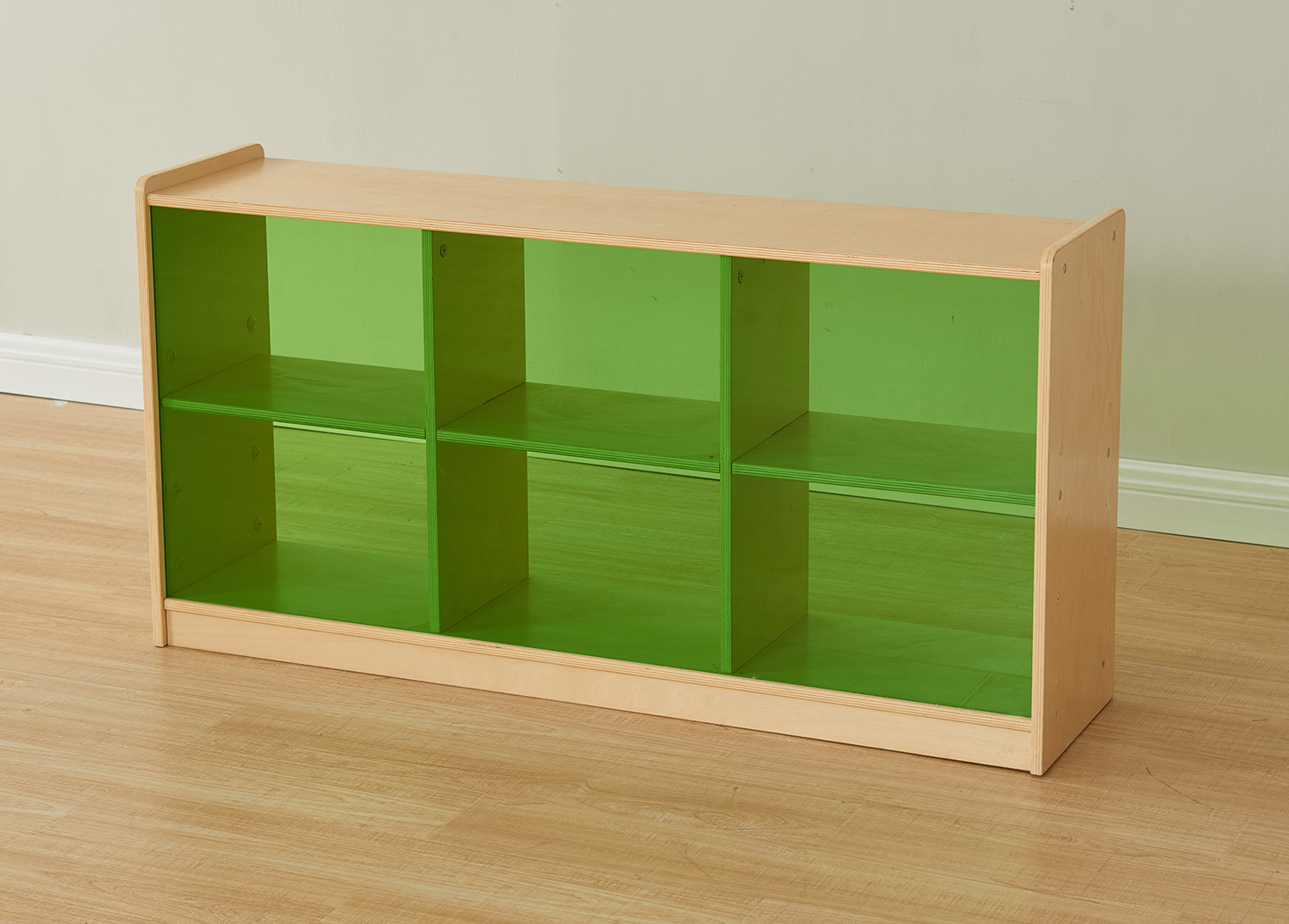 620H x 1200L 6-Compartment Shelving Unit - Translucent Green Back