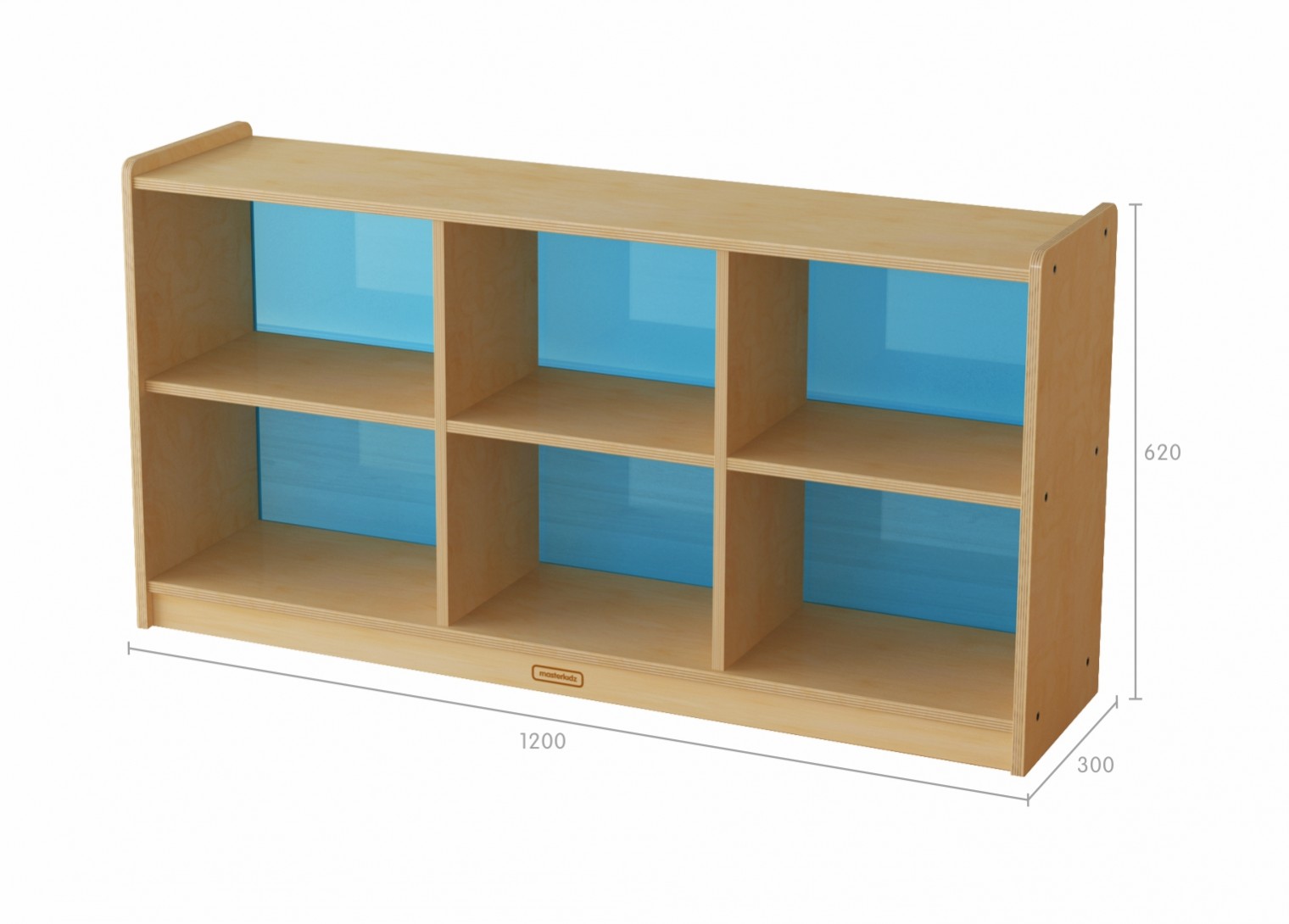 620H x 1200L 6-Compartment Shelving Unit - Translucent Blue Back