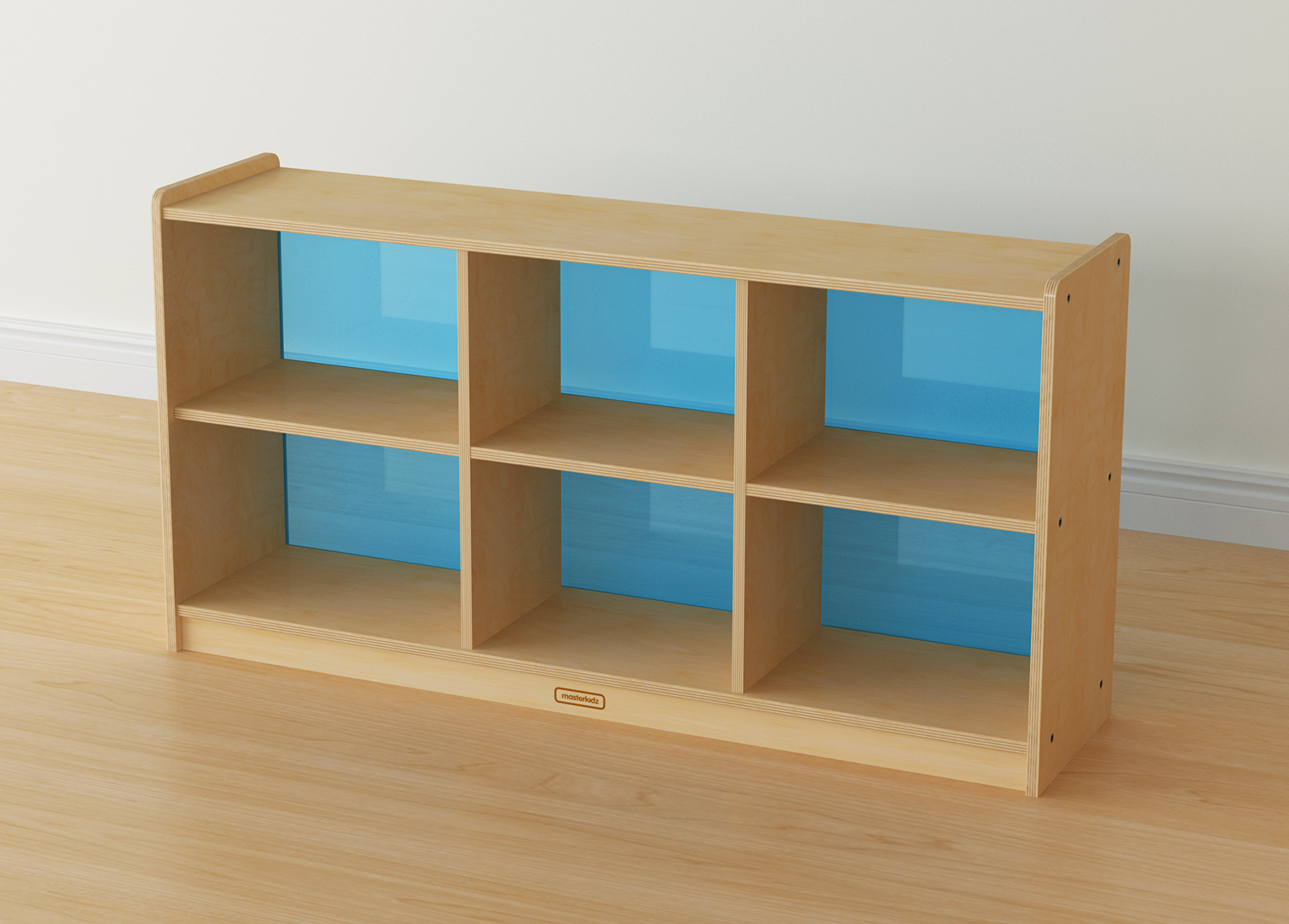 620H x 1200L 6-Compartment Shelving Unit - Translucent Blue Back