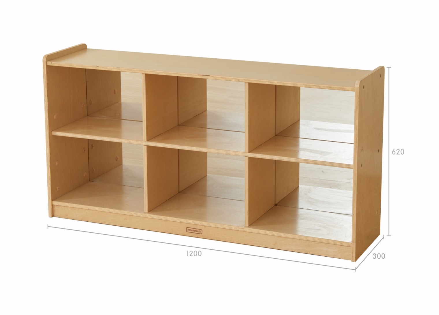 620H x 1200L 6-Compartment Shelving Unit - Anti-Scratch Acrylic Mirror Back