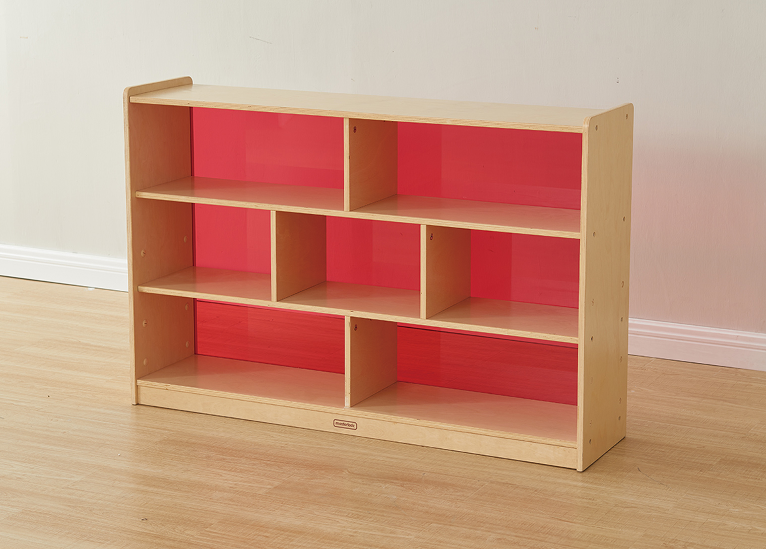 800H x 1200L 7 Compartment Shelving Unit - Translucent Red Back