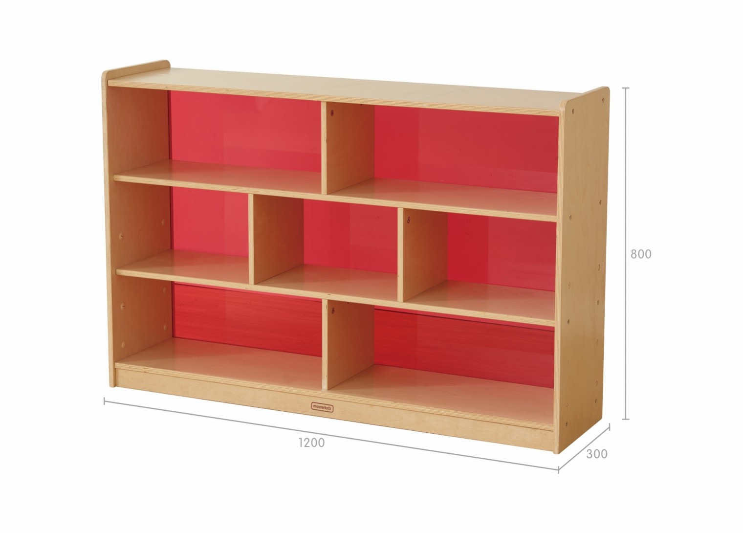 800H x 1200L 7 Compartment Shelving Unit - Translucent Red Back