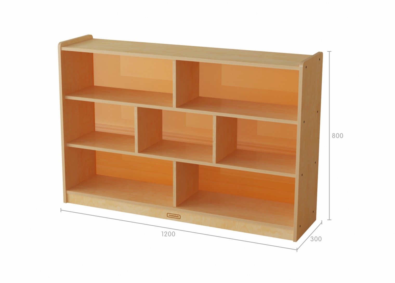 800H x 1200L 7 Compartment Shelving Unit - Translucent Orange Back