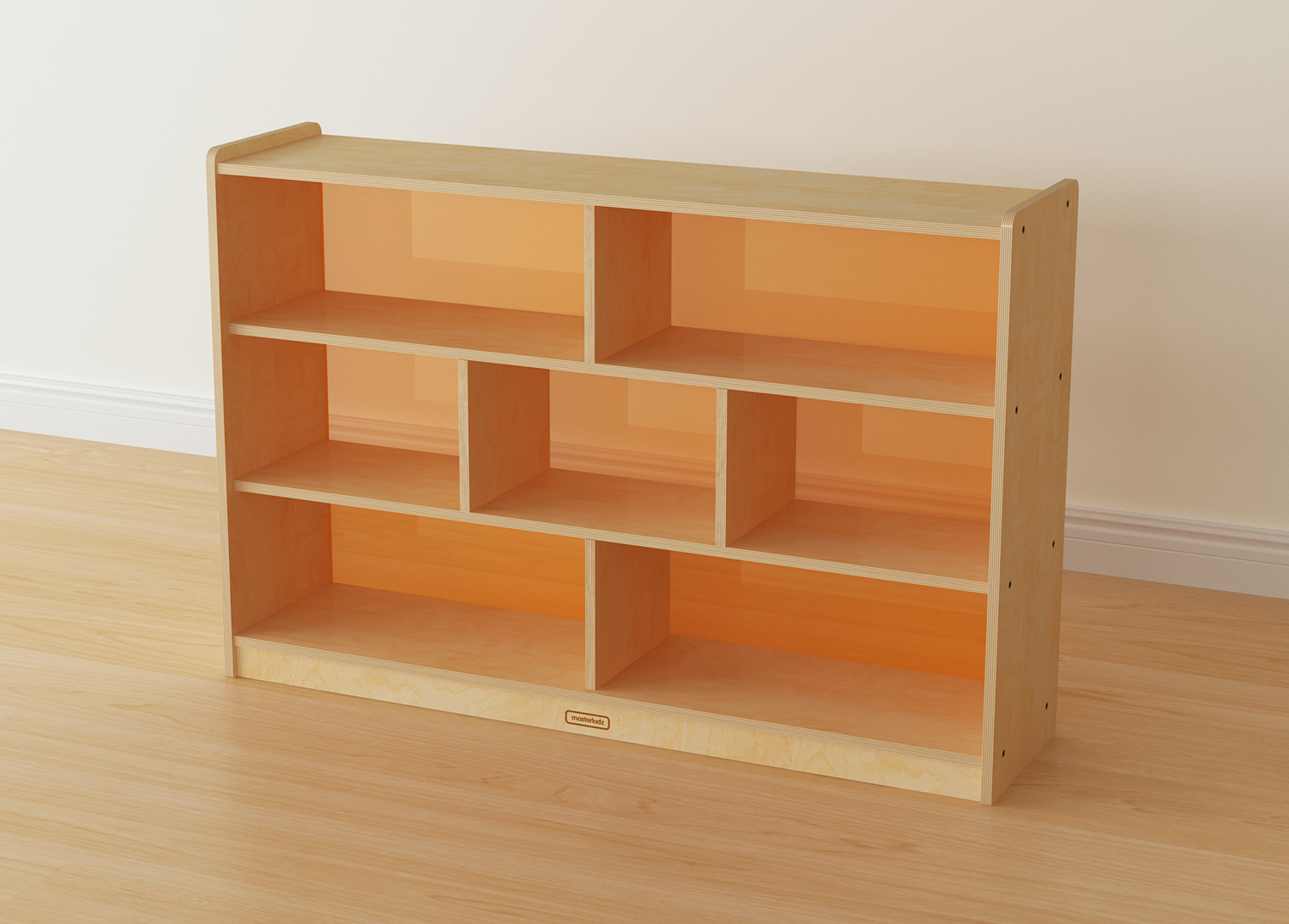 800H x 1200L 7 Compartment Shelving Unit - Translucent Orange Back