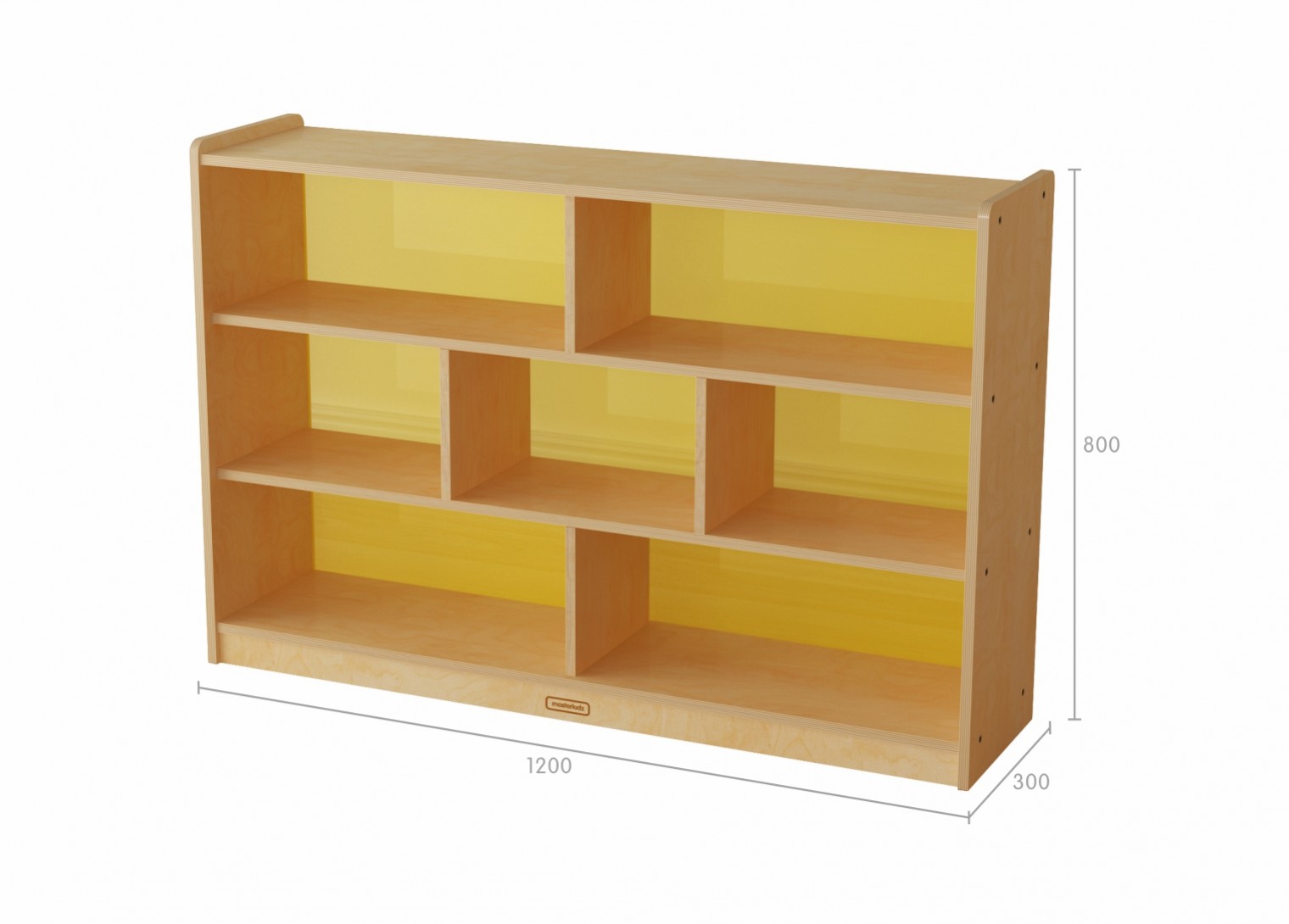 800H x 1200L 7 Compartment Shelving Unit - Translucent Yellow Back