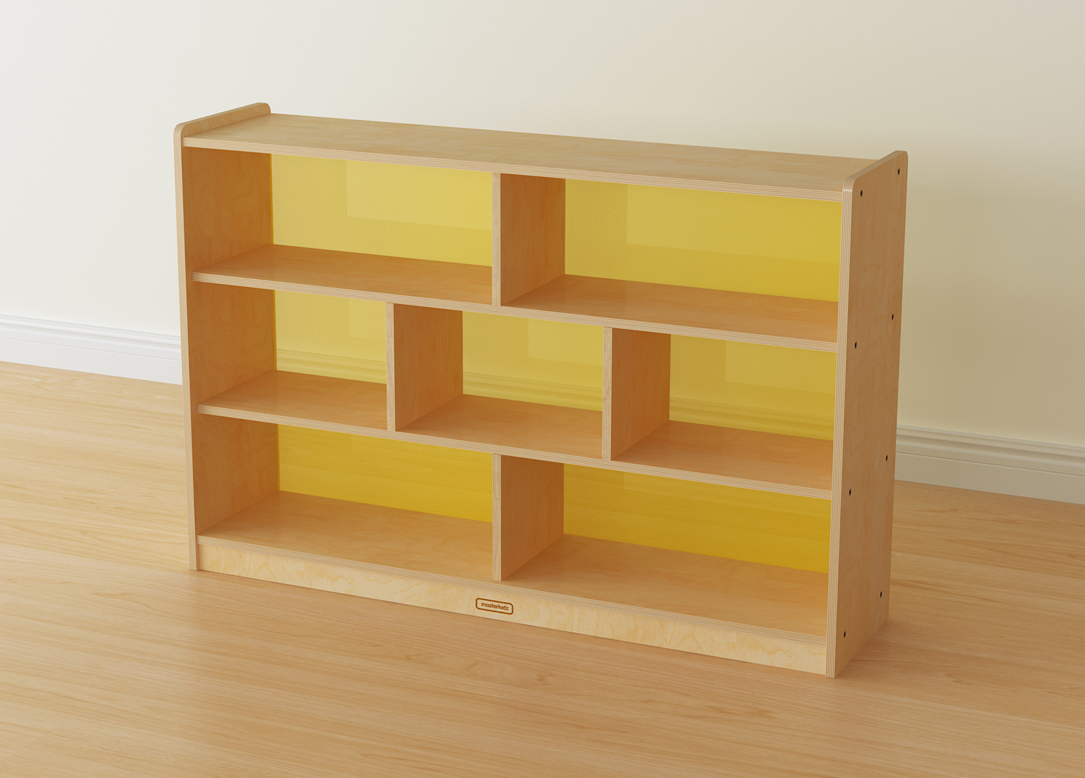 800H x 1200L 7 Compartment Shelving Unit - Translucent Yellow Back