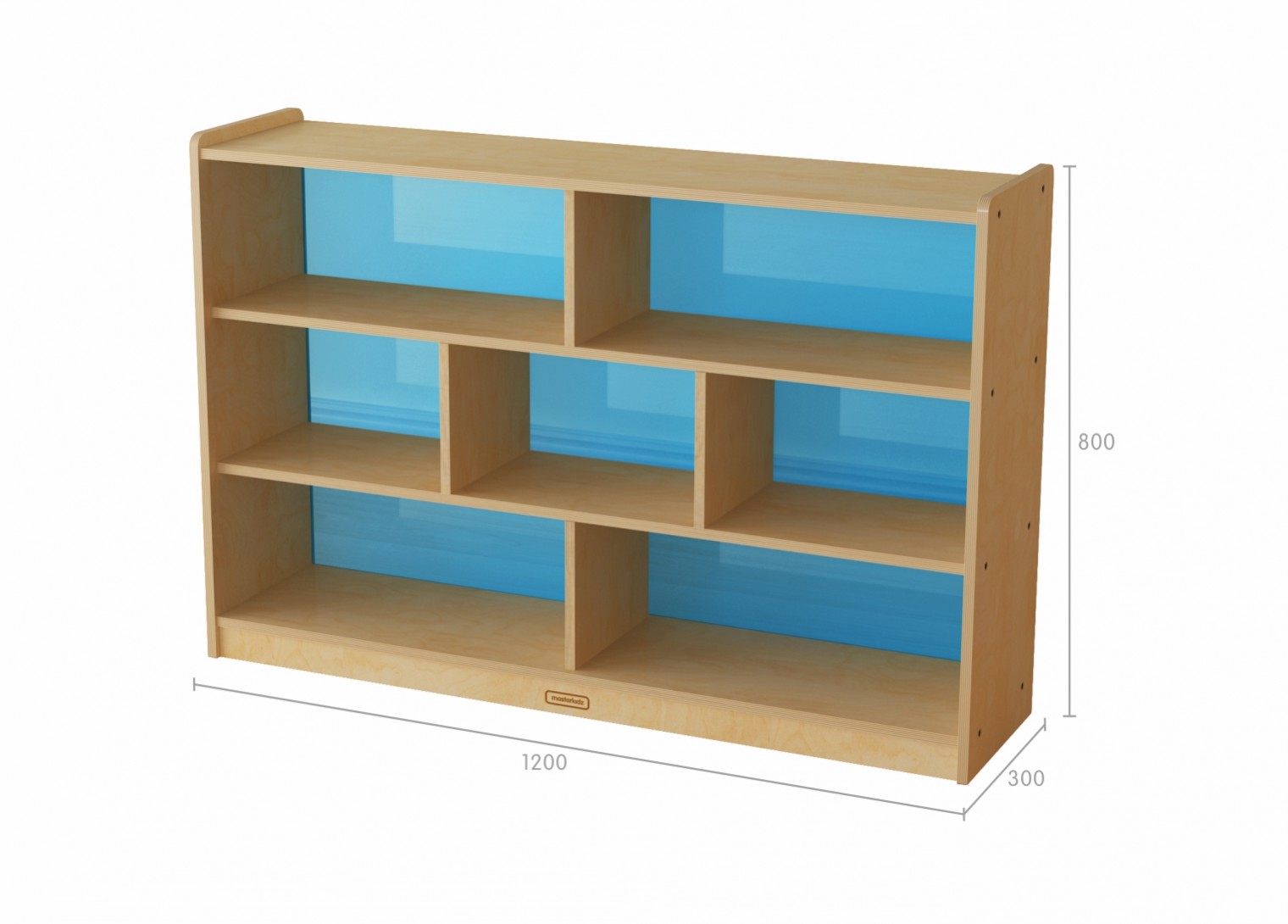 800H x 1200L 7 Compartment Shelving Unit - Translucent Blue Back