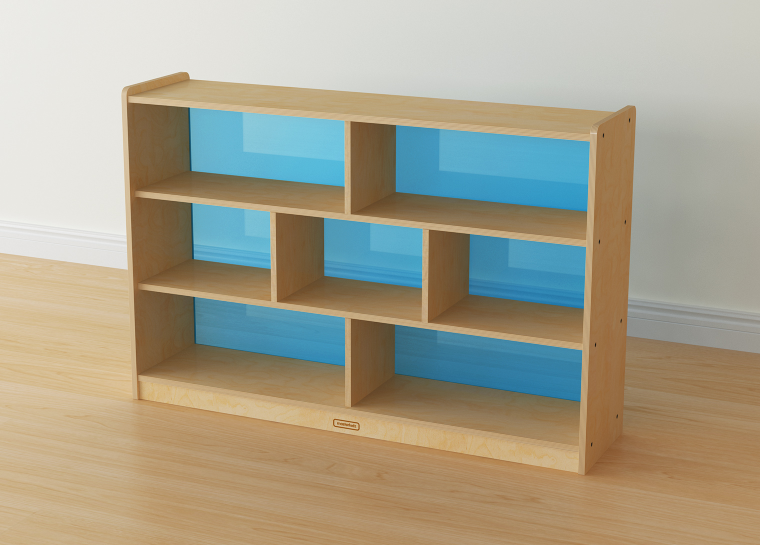 800H x 1200L 7 Compartment Shelving Unit - Translucent Blue Back