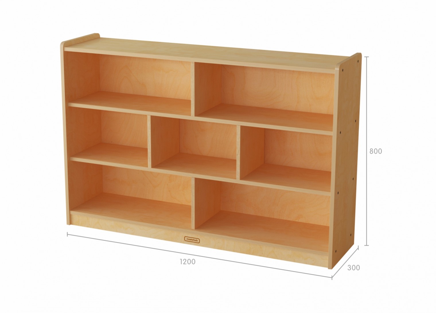 800H x 1200L 7 Compartment Shelving Unit - Wooden Back