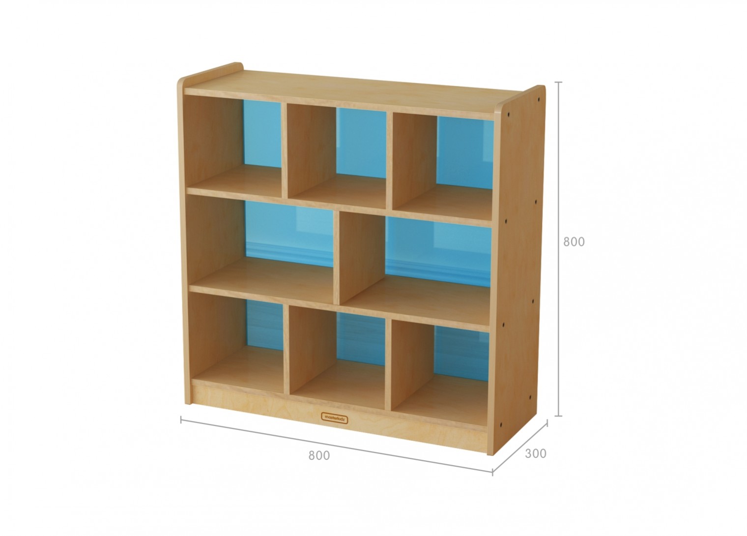 800H x 800L 8 Compartment Shelving Unit - Translucent Blue Back