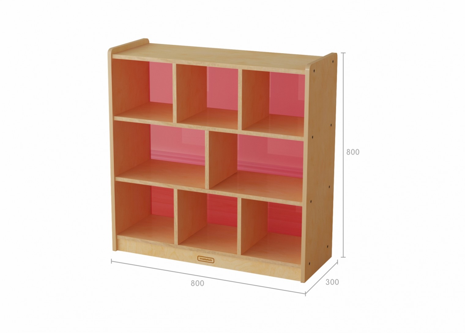 800H x 800L 8 Compartment Shelving Unit - Translucent Red Back