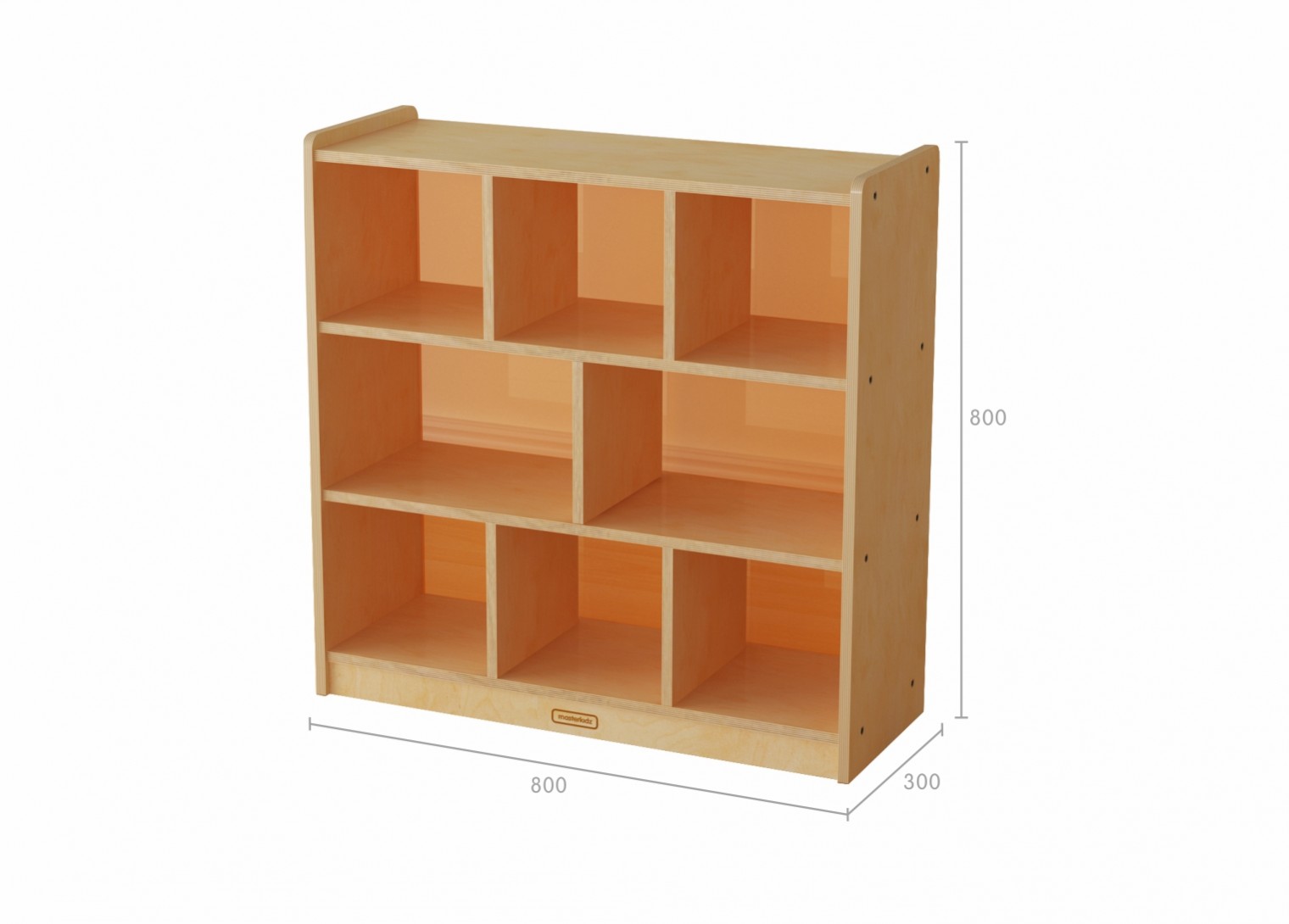 800H x 800L 8 Compartment Shelving Unit - Translucent Orange Back