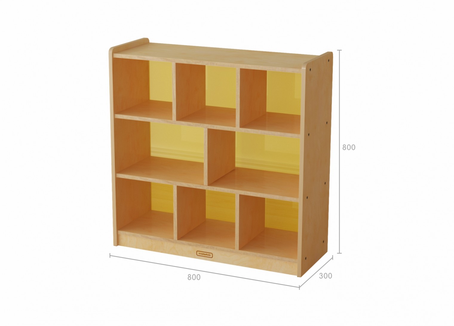 800H x 800L 8 Compartment Shelving Unit - Translucent Yellow Back