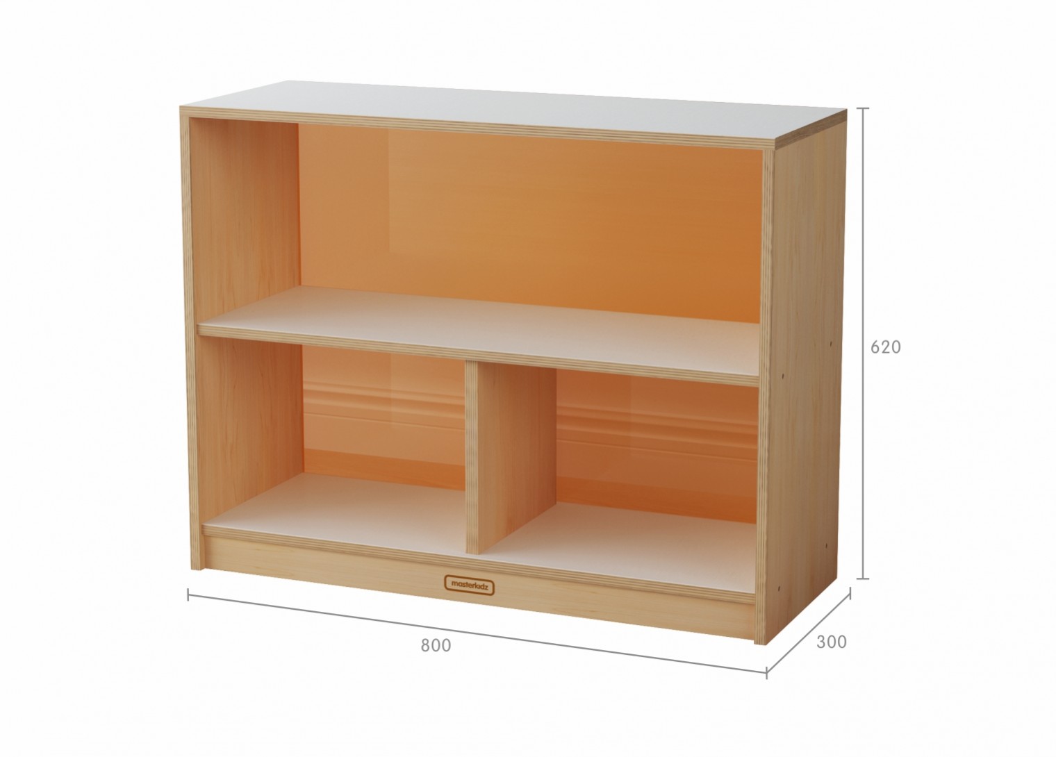 Snowdon - 620H x 800L 3-Compartment Shelving Unit - Translucent Orange Back