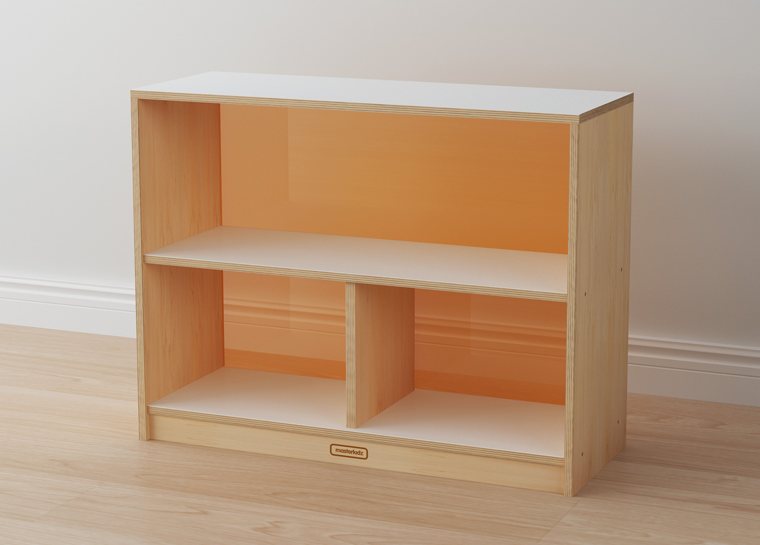 Snowdon - 620H x 800L 3-Compartment Shelving Unit - Translucent Orange Back