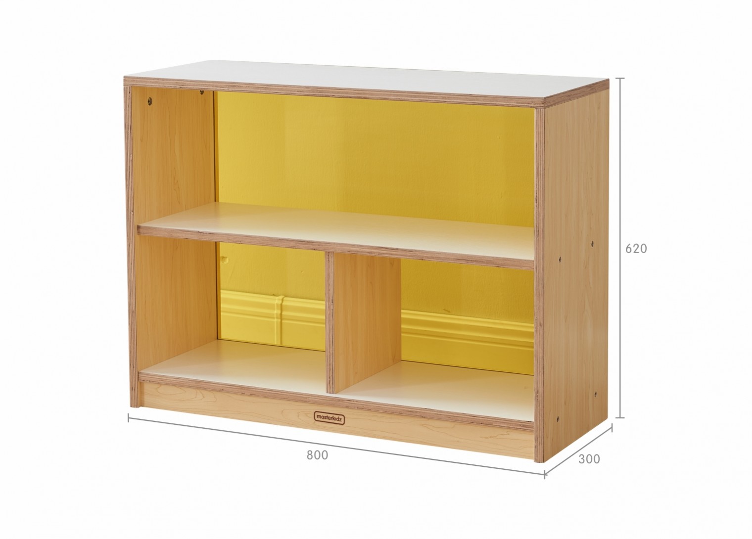 Snowdon - 620H x 800L 3-Compartment Shelving Unit - Translucent Yellow Back