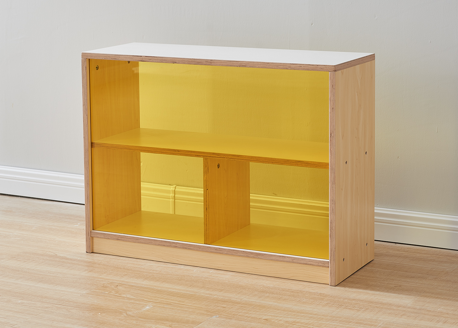 Snowdon - 620H x 800L 3-Compartment Shelving Unit - Translucent Yellow Back