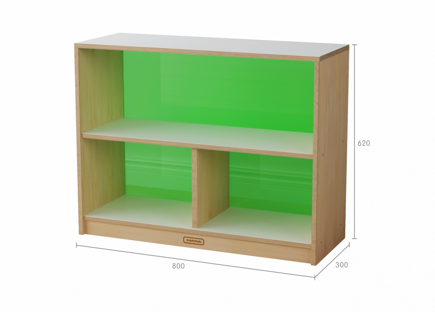 Snowdon - 620H x 800L 3-Compartment Shelving Unit - Translucent Green Back