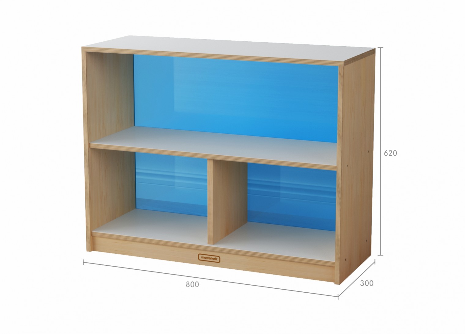 Snowdon - 620H x 800L 3-Compartment Shelving Unit - Translucent Blue Back