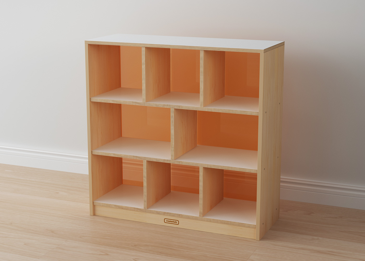 Snowdon - 800H x 800L 8 Compartment Shelving Unit - Translucent Orange Back