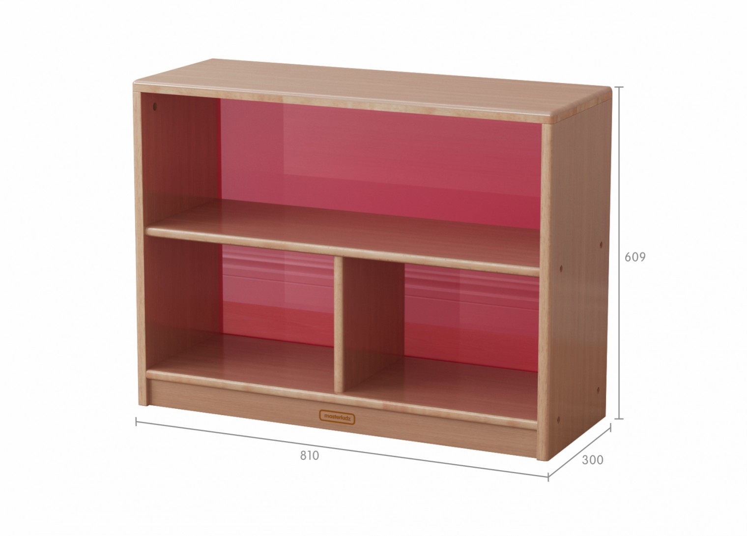 Forest School - 609H x 810L Wooden  3-Compartment Shelving Unit - Translucent Red Back
