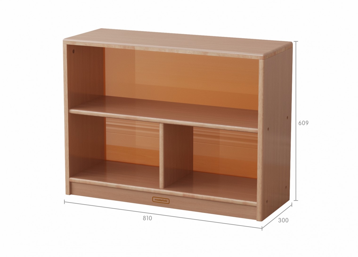 Forest School - 609H x 810L Wooden  3-Compartment Shelving Unit - Translucent Orange Back