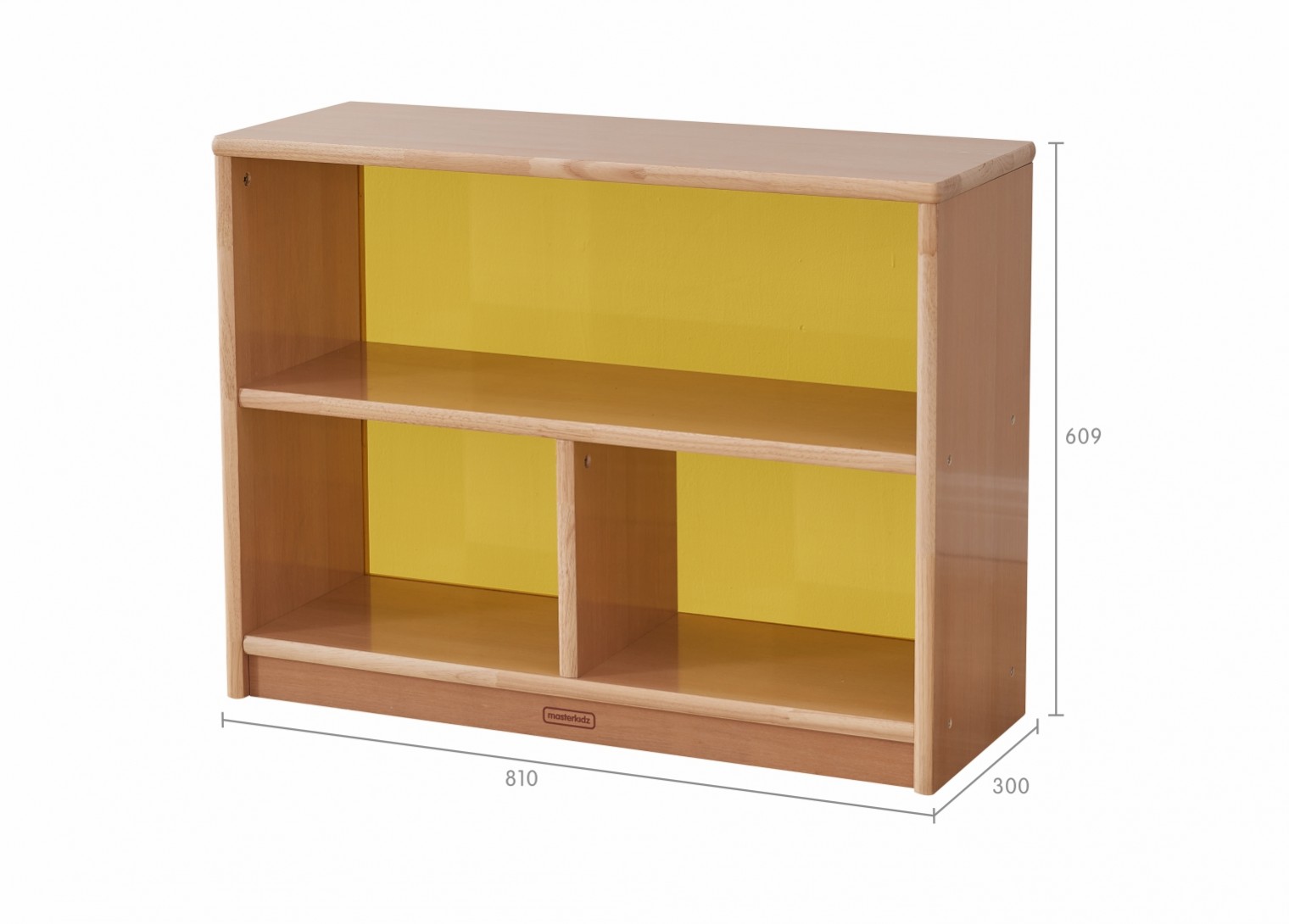 Forest School - 609H x 810L Wooden  3-Compartment Shelving Unit - Translucent Yellow Back