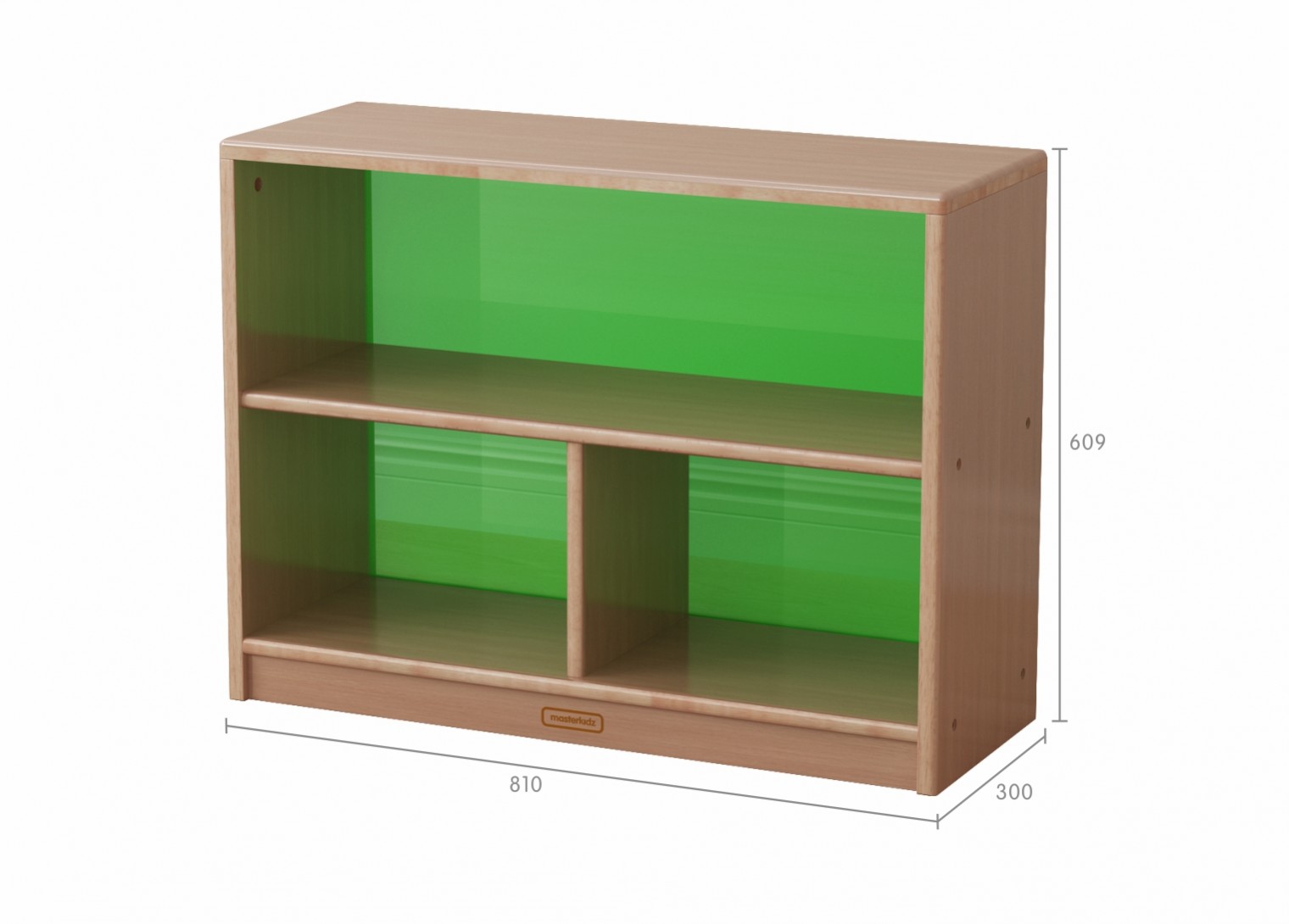Forest School - 609H x 810L Wooden  3-Compartment Shelving Unit - Translucent Green Back