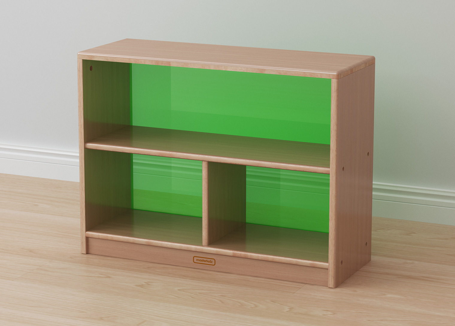 Forest School - 609H x 810L Wooden  3-Compartment Shelving Unit - Translucent Green Back