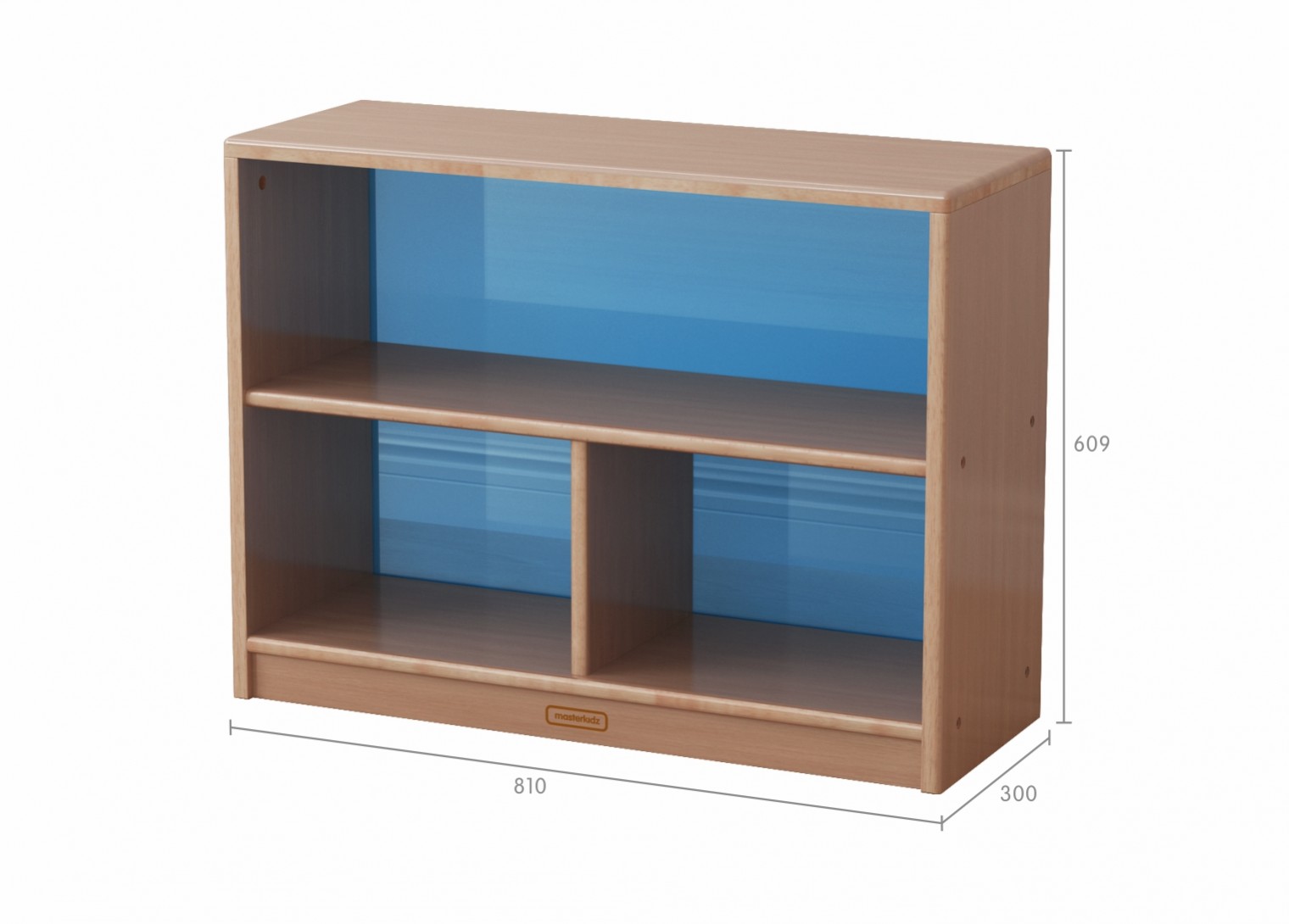 Forest School - 609H x 810L Wooden  3-Compartment Shelving Unit - Translucent Blue Back