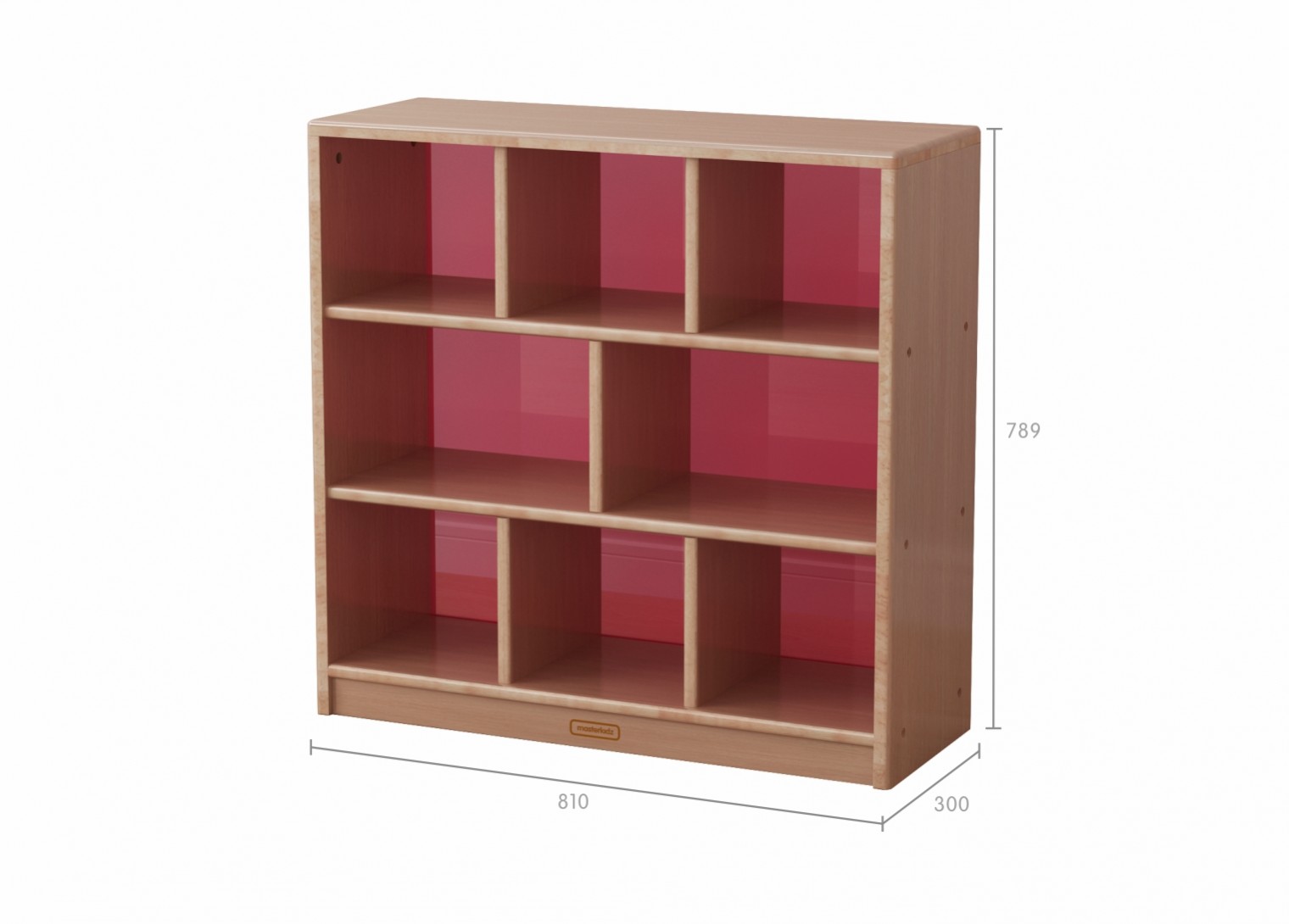 Forest School - 789H x 810L Wooden  8-Compartment Shelving Unit - Translucent Red Back