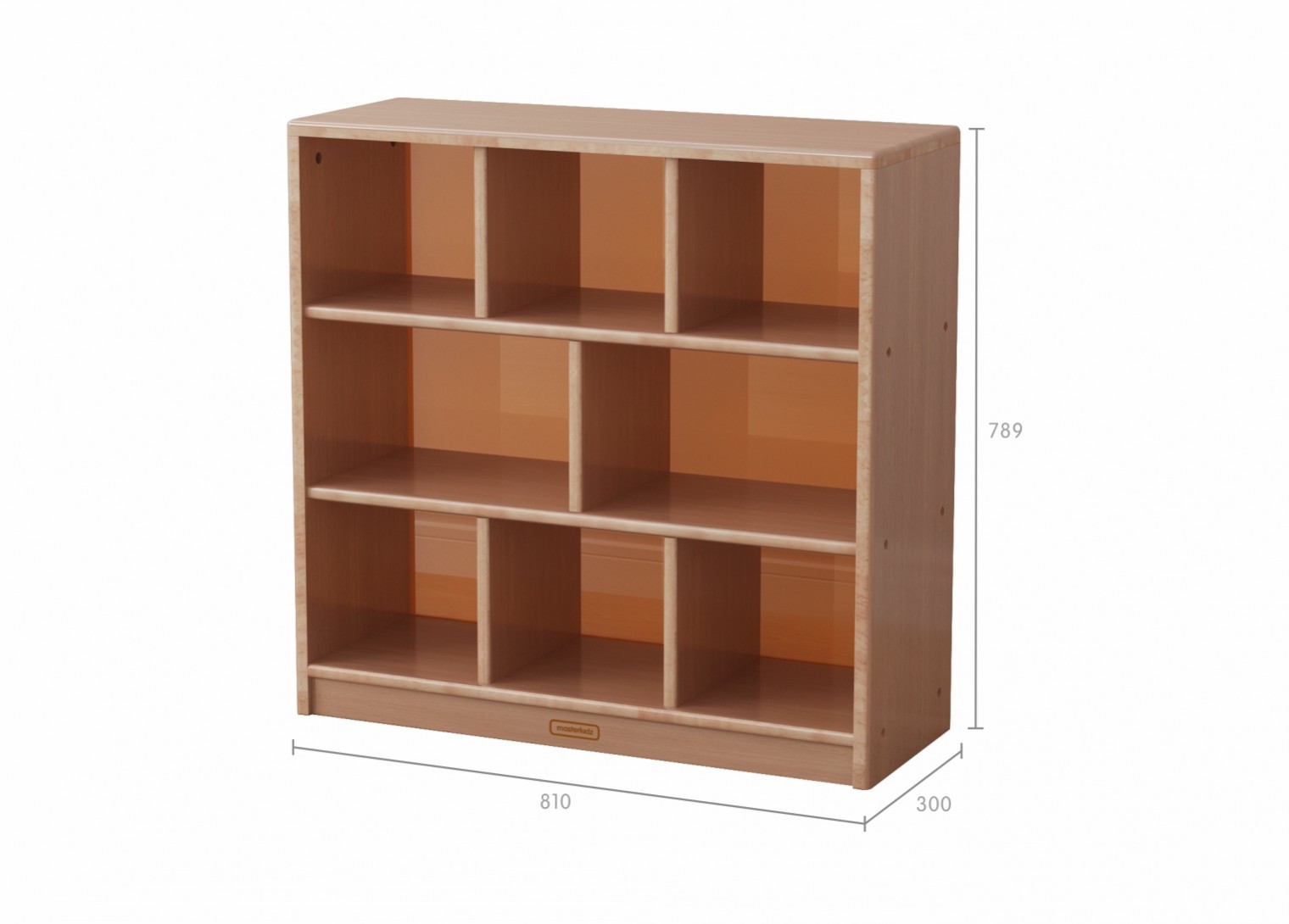 Forest School - 789H x 810L Wooden  8-Compartment Shelving Unit - Translucent Orange Back