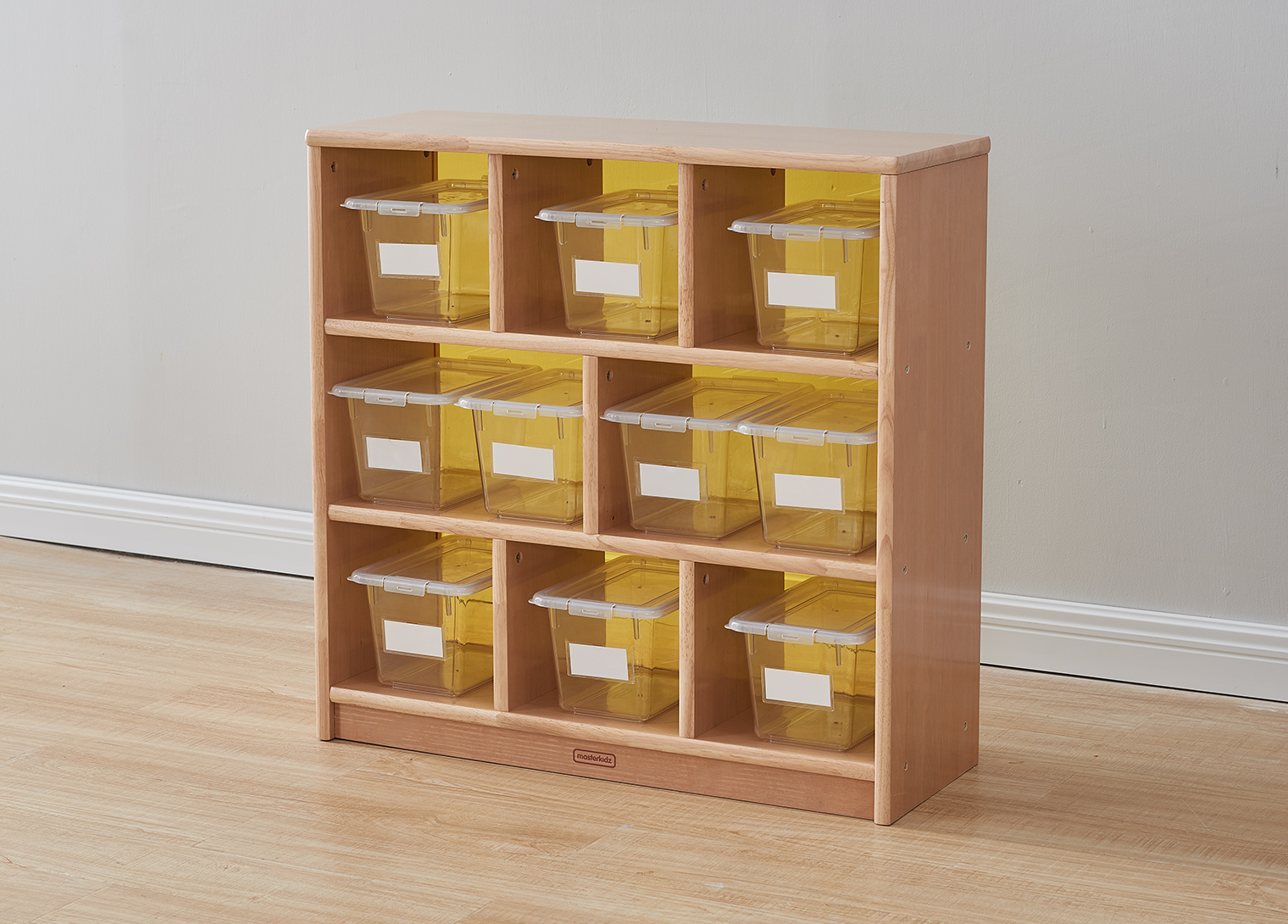 Forest School - 789H x 810L Wooden  8-Compartment Shelving Unit - Translucent Yellow Back