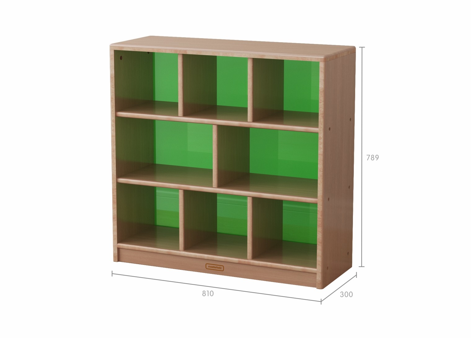 Forest School - 789H x 810L Wooden  8-Compartment Shelving Unit - Translucent Green Back