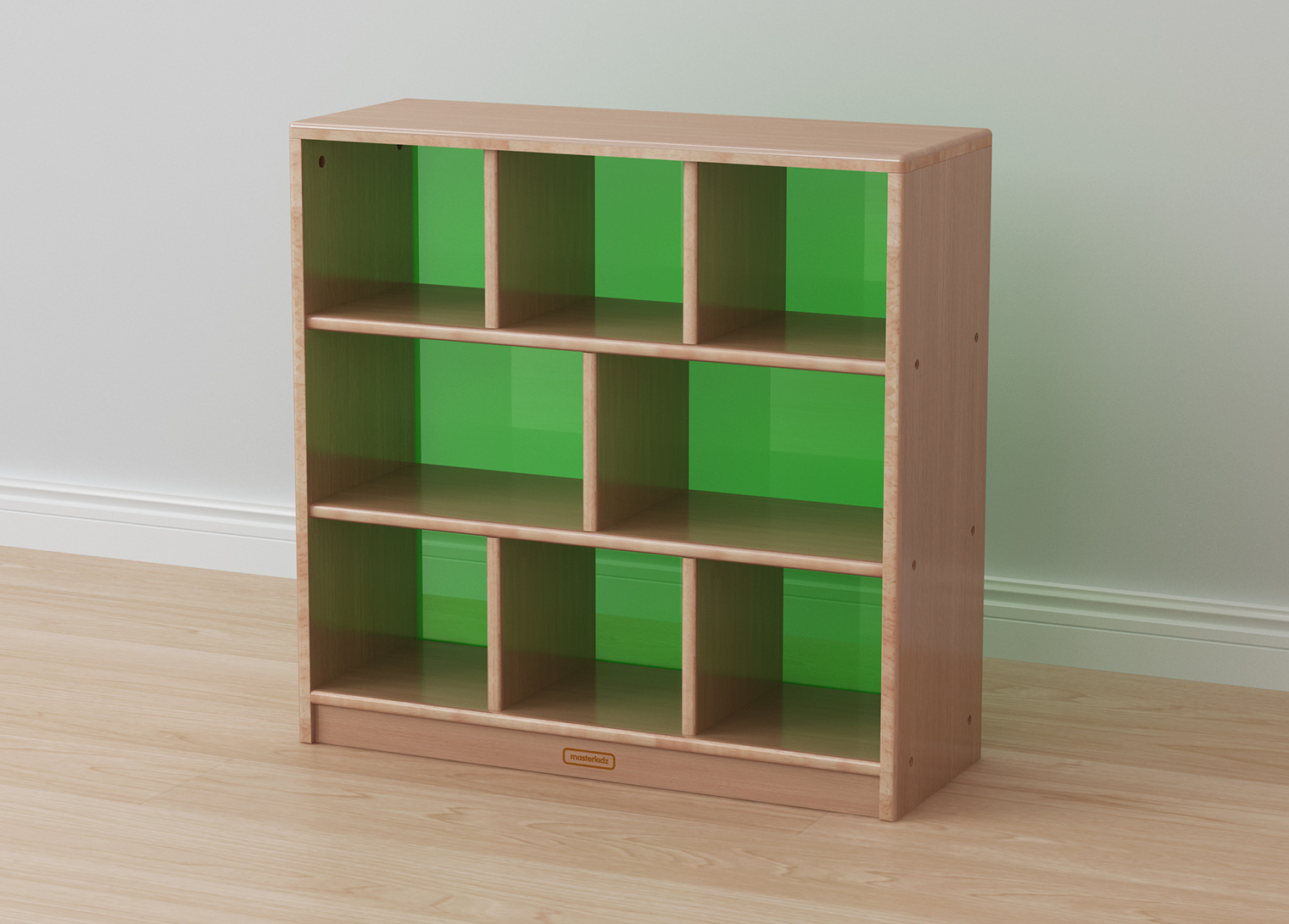 Forest School - 789H x 810L Wooden  8-Compartment Shelving Unit - Translucent Green Back