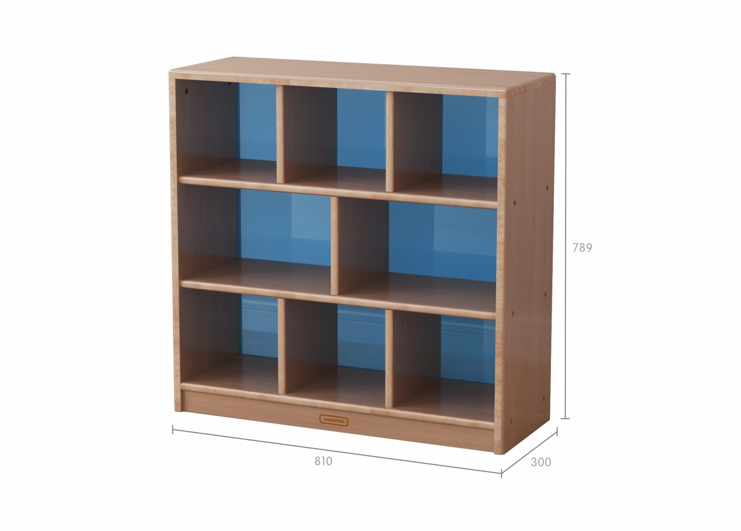 Forest School - 789H x 810L Wooden  8-Compartment Shelving Unit - Translucent Blue Back