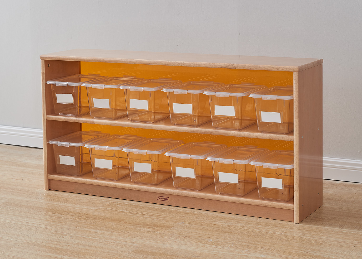 Forest School - 609H x 1210L Wooden  Shelving Unit - Translucent Orange Back