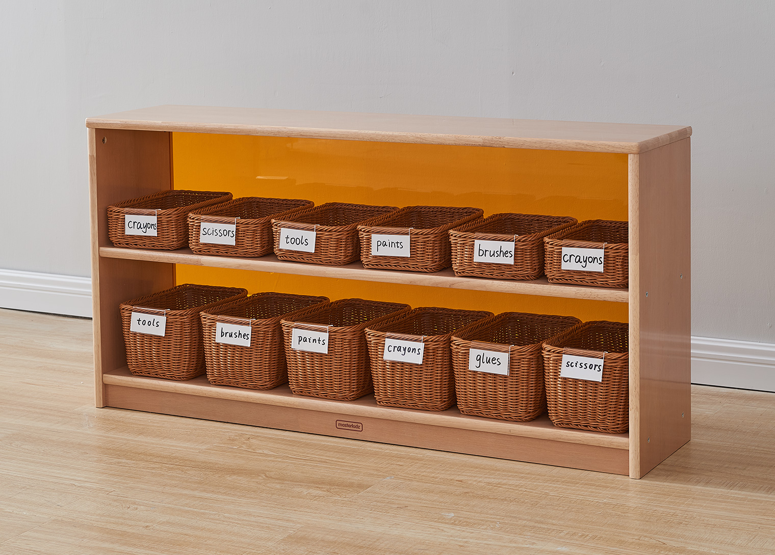 Forest School - 609H x 1210L Wooden  Shelving Unit - Translucent Orange Back