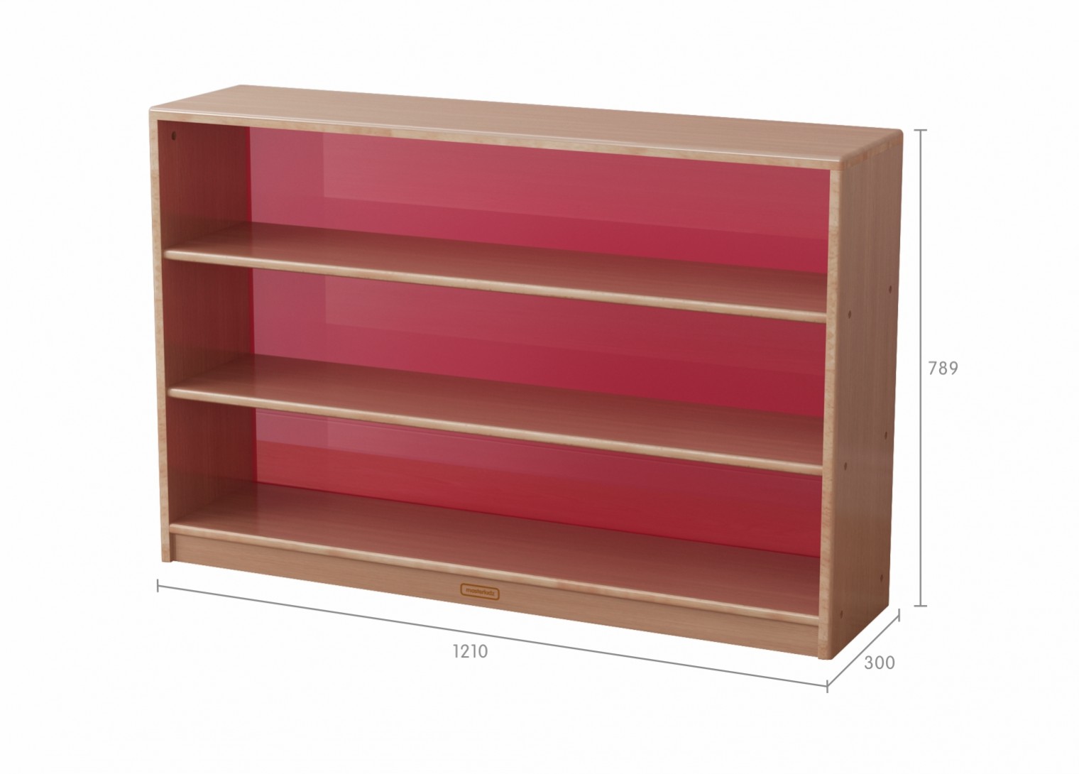 Forest School - 789H x 1210L Wooden  Shelving Unit - Translucent Red Back
